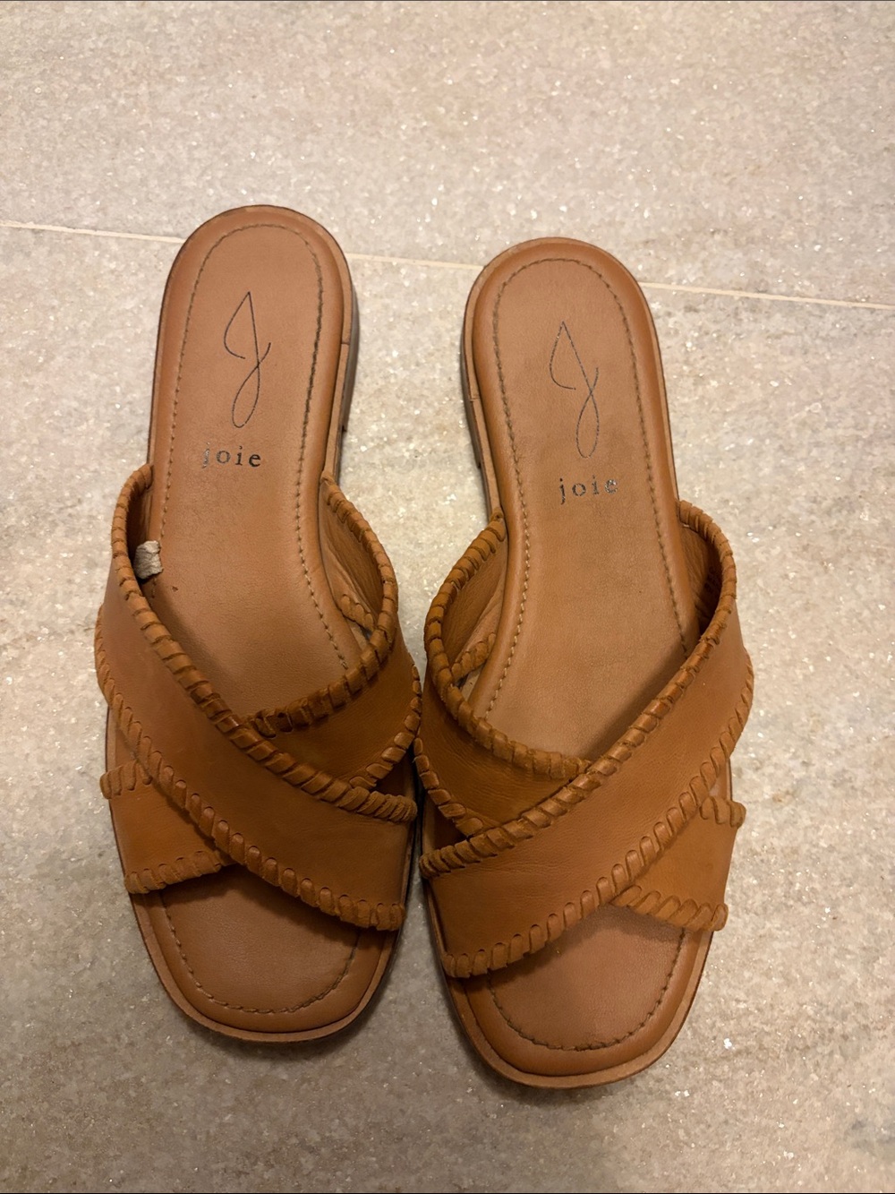 Joie Criss Cross Whipstitch Genuine Leather Sandal Flats